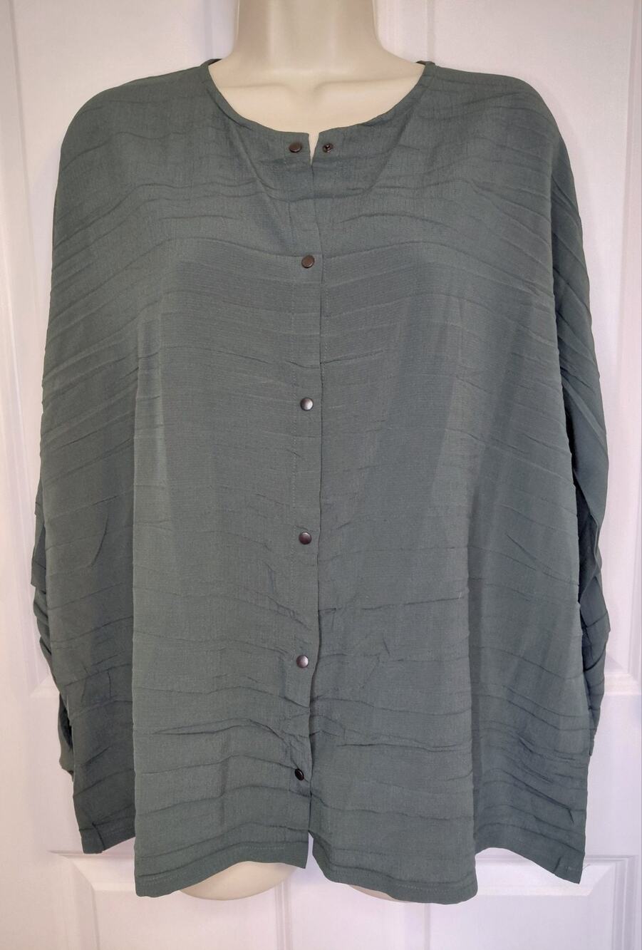 Vintage Babette SF Muse Horztl Jacket Seaweed Green Pleated Crinkle XL Deadstock